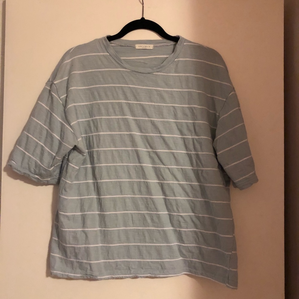 Korean style baby blue boxy striped tshirt